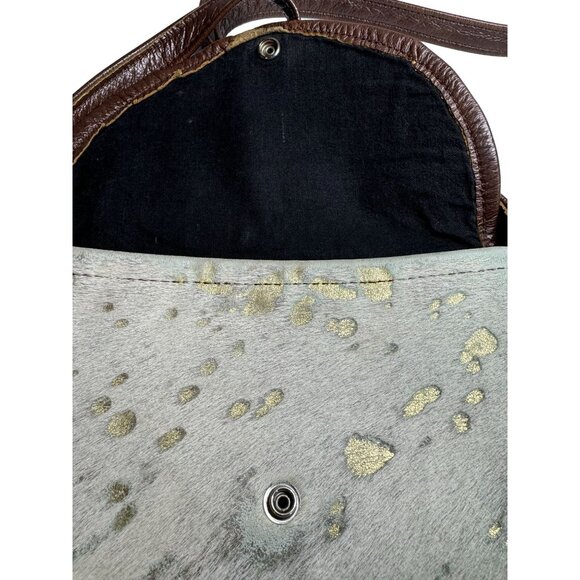 Cowhide Small Crossbody Purse Brown Gold Accents Hand Made In The USA - Picture 4 of 6